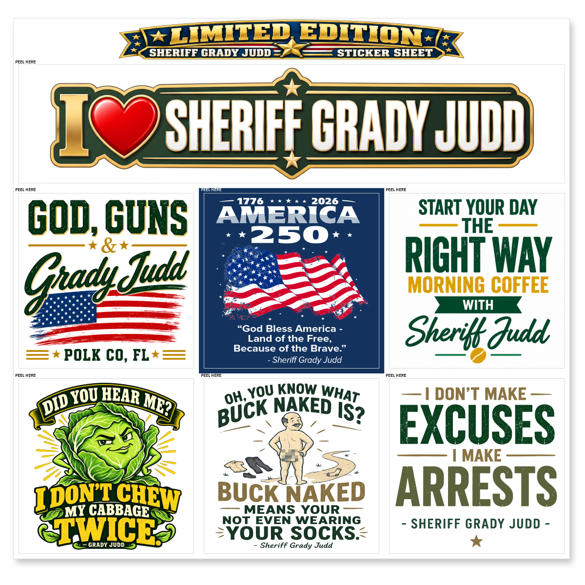Limited Edition Sheriff Grady Judd Sticker Sheet